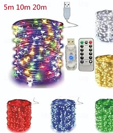 levne -elegantní svatební hostina 2ks usb LED řetězové světlo 5m/10m/20m dálkové ovládání 8režimové dálkové ovládání světla pohádkové girlandy svatba vánoční dekorace lampy