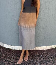 economico -Per donna Blu Grigio Estate Primavera Abito Midi Abiti ispirati al lino Abito in cotone e lino Abito lungo in cotone Elegante Moda Casual All'aperto Quotidiano Ferie Vestibilità comoda Ombre Girocollo