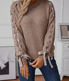economico -Per donna Felpa Informale Morbido Colore puro A coste Girocollo Collage Lavorato a maglia Manica lunga Top regolari Maglia Esterno Giornaliero Fine settimana Rosa Cachi Autunno Inverno