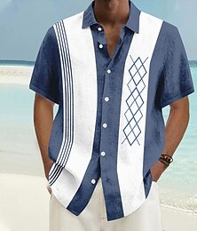 preiswerte -Herren Geometrisch Lässiges Hemd Bowling-Shirt Knopfhemd Kurzarm Brautkleider schlicht Urlaub Casual Sommer Frühling Umlegekragen Knopf hoch Hellblau Gelb Grün Dunkelblau Grau