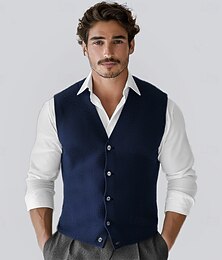 baratos -Homens Cashmere Colete cardigã Tricotar Abotoar Decote V Roupa de Malha Elegante Escola Formal Roupa Primavera Outono Preto Azul Marinha S M L