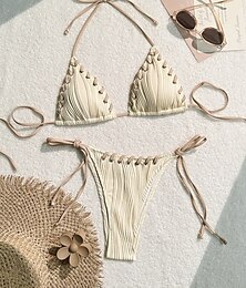 olcso -Női Fürdőruha Bikini 2 darab Tanga Fürdőruha Nyitott hátú Vékony Szabadság Strandruházat Tömör szín Kötőfék nyaka Ujjatlan Fürdőruhák
