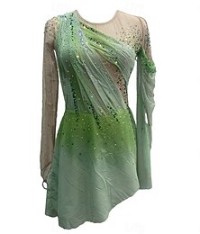 preiswerte -Eiskunstlaufkleid Damen Mädchen Eislaufen Kleid Waldgrün Rot Himmelblau Patchwork Daumenloch Netzstoff Spandex Dehnbar Training Übung Professionell Eiskunstlaufkleidung Kristall / Strass Langarm