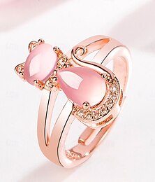 economico -anello matrimonio geometrico rosa rame gatto moda carino 1pz san valentino