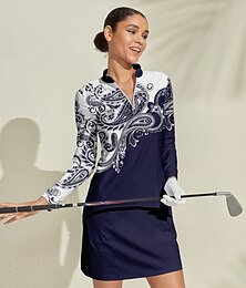 halpa -Naisten golf mekko Tumman sininen Pitkähihainen Naisten Golfasut Vaatteet Asut Vaatteet