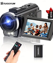abordables -Caméra vidéo numérique ultra HD 30 ips avec zoom numérique 16x, écran 3 pouces IPS rotatif à 270 degrés, télécommande et batterie 1500 mAh pour le vlogging