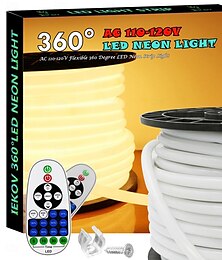 Χαμηλού Κόστους -Λωρίδα led 360 φωτός νέον ac110 16-100 πόδια εύκαμπτος/αδιάβροχος/ρυθμιζόμενος χρονισμός ζεστό λευκό σχοινί led τηλεχειριστήριο κατάλληλο για διακόσμηση σπιτιού/κήπου/κτηρίου diy διακόσμηση us plug