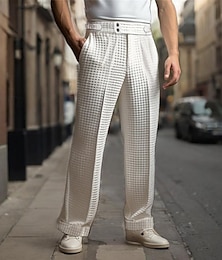 cheap -Men's Dress Pants Trousers Pleated Pants Waffle Pants Gurkha Pants Pocket Plain Comfort Soft Full Length Party Business Daily Elegant Fashion Black White