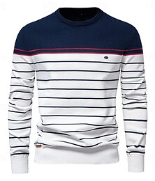 preiswerte -Herren Pullover Gerippt Stricken Normale Oberteile Farbblock Gestreift Rundhalsausschnitt Strickware Täglich Outdoor Urlaub Bekleidung Frühling Herbst Wein Marineblau S M L