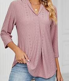 economico -Per donna Camicia Blusa Tinta unica Essenziale Informale Manica a 3/4 A V Top regolari Giornaliero Bottoni Occhiello Bianco Rosa Verde Estate Primavera