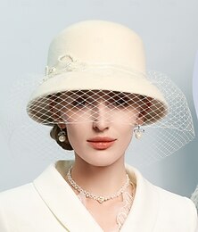 baratos -chapéus 100% lã chapéu coco / cloche chapéu balde chá de casamento elegante casamento com pérola falsa cor pura chapéu chapéu