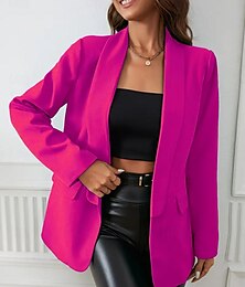 abordables -Mujer chaqueta Mantiene abrigado Transpirable Bolsillo Estilo de Oficina Casual Plano Formal Oficina Trabajo Frente Abierto Regular Cuello Vuelto Ajuste regular Manga Larga Ropa de calle Negro Fucsia