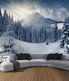 billige -vinter eventyrland hengende billedvev veggkunst stor billedvev veggmaleri dekor fotografi bakteppe teppe gardin hjem soverom stue dekorasjon snø skog