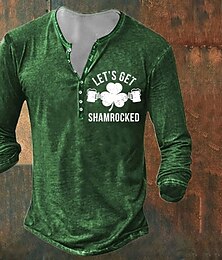 preiswerte -Herren St. Patrick Kleeblatt Henley Hemd T-Shirt Langarmshirt Langarm 3D-Druck Mode Designer Basic Urlaub St.Patrick's Day Straße Frühling & Herbst Grün 1# Grün 2# Grün 3# Grün Henley Henley T-Shirt