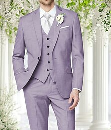 economico -Abiti da sposa in lino da uomo khaki scuro blu cielo formale estate tinta unita taglio su misura 3 pezzi a un bottone