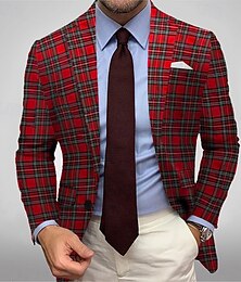 economico -Giacca Blazer da Uomo in Panno a Quadri Rossa Regolare Standard Fit A doppio petto con un bottone