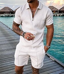 economico -Per uomo Polo con zip Set di magliette Set tuta estiva 2 pezzi Maglietta e pantaloncini Manica Corta Colletto Polo Casual Con zip Casuale Quotidiano Giallo limone Rosa Nero Maglietta Top per Uomo