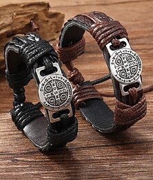economico -bracciali in corda di pelle in stile vichingo da uomo con design a bussola, vestibilità regolabile ed estetica boho nordica per abbigliamento casual e outdoor