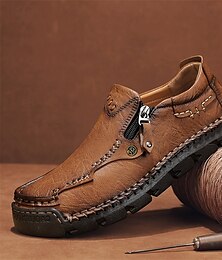 abordables -Mocassins à enfiler en similicuir marron pour hommes avec fermeture éclair latérale et détails cousus à la main – chaussures décontractées confortables pour le travail, les voyages et le quotidien