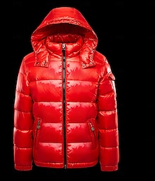 economico -Per uomo Giacca invernale piumino Piumino Giacca con cappuccio Con cappuccio Piumino in piuma d'oca bianca Esterno Sport Fine settimana Standard Moderno Caldo Casuale Inverno Liscio Nero Rosso Piumino