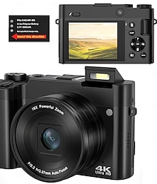 economico -Fotocamera digitale 4k uhd doppia fotocamera da 64mp messa a fuoco automatica selfie vlogging con flash luminoso zoom 16x fotocamera digitale compatta da viaggio punta e scatta