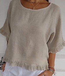 economico -Per donna Camicie ispirate al lino Maglietta Semplice Moda Moderno Casual Mezza Manica Girocollo Top Regolari Quotidiano Weekend Vino Blu Beige Estate Primavera
