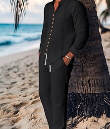 levne -Pánské Košile Guayabera 2 kusy Sada košile Odpovídající sady Košile pro volný čas Bez vzoru Dovolená Jdeme ven Černá Bílá Světle modrá Dlouhý rukáv Stojáček Jaro léto Oblečení Přední kapsa