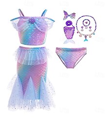 preiswerte -Baby Mädchen Dreiteiler Meerjungfrau Bademode Bademode Strand Schwimmen Waagen Kuschelig Gitter Badeanzüge 4-7 Jahre Sommer Rosa Blau