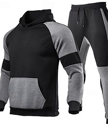 abordables -Hombre Sudadera Tracksuit Conjunto de sudaderas con capucha Negro Rojo Gris Claro Negro+Gris Gris Con Capucha Bloque de color Correa 2 Piezas Bolsillo delantero Deporte Diario Festivos Poliéster Ropa