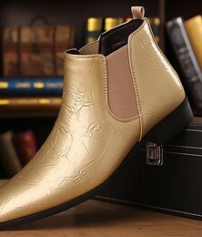 abordables -Bottines Chelsea pour homme en cuir synthétique avec finition brillante, élégantes et formelles, idéales pour les mariages, les fêtes et les spectacles.