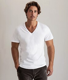 preiswerte -Herren T Shirt Kurzarm V Ausschnitt Sommer Frühling Einfarbig Urlaub Sport Neutral V-Ausschnitt Training Outdoor Urlaub Dunkelgrau Schwarz Weiß Top T-Shirt für Herren