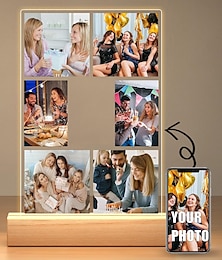 abordables -Lámpara de foto personalizada, luz nocturna acrílica con foto personalizada, alimentada por USB, color blanco cálido, agrega tu imagen, perfecta para el día de San Valentín, amantes, cumpleaños, novios, novias y familiares
