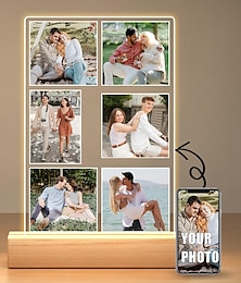 abordables -Marco de fotos iluminado personalizado, luz nocturna acrílica personalizada para San Valentín, con alimentación por USB, para el día de San Valentín, regalos de aniversario para amantes, cumpleaños, novios, novias y familiares