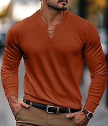 halpa -Miesten Vohveli paita T-paita Pitkähihainen paita Pitkähihainen V kaula-aukko 봄 & Syksy Tavallinen Muoti Suunnittelija Perus Klassinen tyyli Loma Katu Bile Musta Valkoinen Oranssi Top T-paita miehille