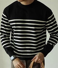 abordables -Homme Pull Pull en tricot A côtes Tricoter Hauts réguliers Tricoté marinière Col Ras du Cou Mode basique Vacances Usage quotidien Vêtement Tenue Automne hiver Noir M L XL