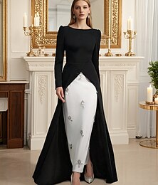 billige -Skjorte  søyle kveldskjole elegant kjole formell bryllupsgjest gulvlengde lang erm av skulderen nylon med rhinstein