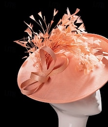economico -berretto sinamay Cappello Fedora Matrimonio Evento cocktail Elegante Vintage stile sveglio Con Piume Copricapo Copricapo