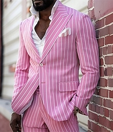 billiga -Herr Studenten Kavaj Företag Cocktailfest Bröllopsfest Mode Ledigt Vår & Höst Polyester Rand Knappar Ficka Bekväm Enkelknäppt Blazer Rodnande Rosa