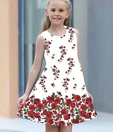 halpa -Pääsiäinen Tyttöjen 3D Kukka Kuvitettu Mekko Hihaton Kesä Kevät Loma Päivittäin Pyhäpäivä Prinsessa Kaunis Makea Lapset 4-12 vuotta Rento mekko A linjainen mekko Polvipituinen Normaali