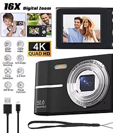 abordables -Appareil photo numérique 4K 50MP 16x zoom numérique caméra écran IPS 2,4 pouces détection de visage caméra flash détection de mouvement caméra minuterie