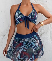 abordables -Femme Maillots de Bain Bikinis Trois pièces Jupe Maillot de bain Dos Nu Mince Vacances Tenues de plage Feuilles Dos nu Sans Manches Maillots de bain