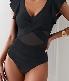 billige -Dame Badetøy Ett stykke Monokini Badedrakt Drapering Åpen rygg Midjekontroll Høy Midje Tynn Ferie Strand Klær Helfarge V-hals Ermeløs Badedrakter