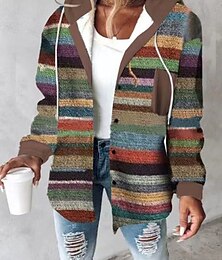 abordables -Sudadera con capucha para mujer, informal, con estampado gráfico a cuadros, para uso diario, con estampado de patchwork, holgada, manga larga, marrón, verde y café, para otoño e invierno