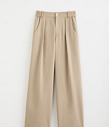 economico -pantaloni dritti con elastico in vita e vita alta