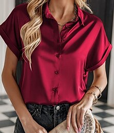 economico -camicetta da donna San Valentino business tinta unita regular top manica corta colletto camicia bottoni vestibilità regolare lavoro formale moderno casual abbigliamento rosso verde grigio estate