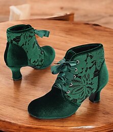abordables -bottines en velours vert victorien d'inspiration vintage pour femmes avec empiècements en dentelle | confortables et élégantes pour le cosplay et les occasions spéciales