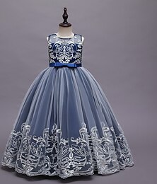 preiswerte -Blumenmädchenkleid Kinder Mädchen Prinzessinenkleid Leistung Hochzeit Party Elegant Schön Gitter Feste Farbe Ärmellos Rundhalsausschnitt Hellrosa Weinrot 4 Jahre +