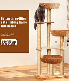 お買い得  -55インチのキャットツリー/キャットツリーハウスとタワー、大型猫用/猫用クライミングツリー、爪とぎポスト/止まり木付き、マルチレベル大型キャットツリー