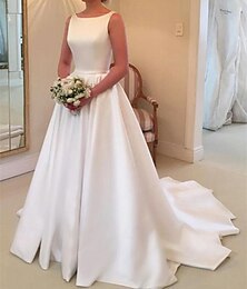 economico -Abiti da Matrimonio Boho Formali Abito da Ballo Collo a V Collo Scollo Senza Maniche Treno di Cappella Jersey Abiti da Sposa Abiti da Sposa con Drappeggio Tasca