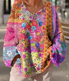 abordables -Femme Pull Chandail Décontractées Flexible Floral Graphic A côtes Col V Tricoté Imprimer manche longue Hauts réguliers Tricoter Extérieur du quotidien Fin de semaine Rose Claire Bleu Automne Hiver